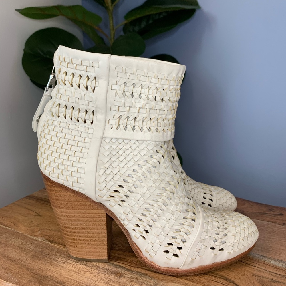 Rag & Bone Newbury White Leather Woven Boots 38